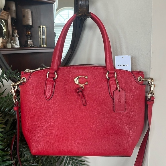 Brand New Coach Genuine Leather Remi Gold Tone C Top Zip Crossbody Satchel Bag - Picture 1 of 15